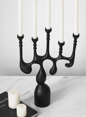 现厅中代古DEE风法式多孔树脂烛台摆间件复古创意样板民宿餐软装