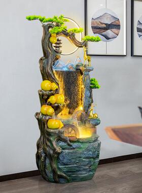 流水财根雕葫假山鱼缸摆FUG芦件现代客餐生玄关落地造景装饰加厅