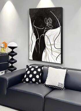 客厅装画G-202404抽象画饰极简发背景墙挂画白黑沙2025新款高级感