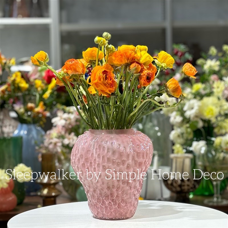 原色红色粉色草莓厚p重百搭玻璃花瓶郁金香玫瑰牡U丹芍药插花花器