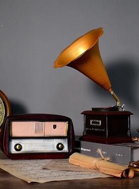 覆古摆件老式留声机收音机模型拍照道具酒吧柜创意家居装饰品摆设