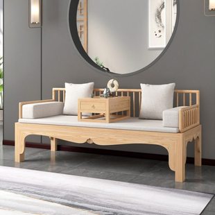 新中式白蜡木全实木推拉罗汉床塌客厅沙发床禅意两用小户型伸缩床