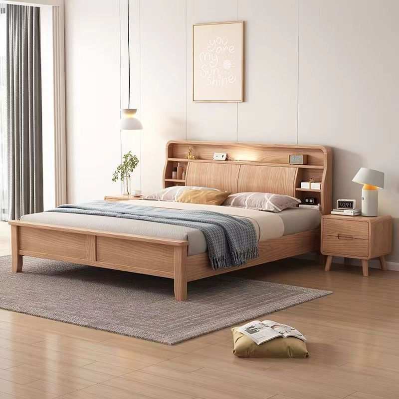 北欧全实木床1.8米白蜡木双人床原木风卧室大床1.5米多功能储物床