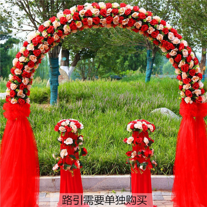 绢花拱门婚庆花门结婚庆典门新款绢花拱门铁艺幸福门