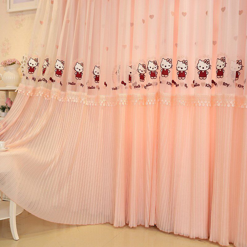 公主风窗帘成品遮光卧室布纱一体欧式刺绣客厅遮阳帘落地窗纱