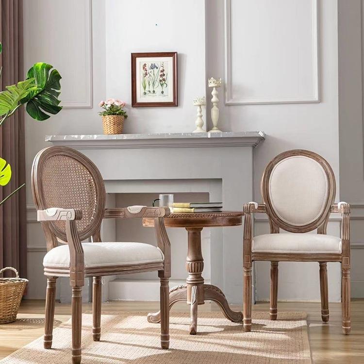 复古做旧扶手实木椅子美式乡村现代简约餐椅梳妆台欧式法rω