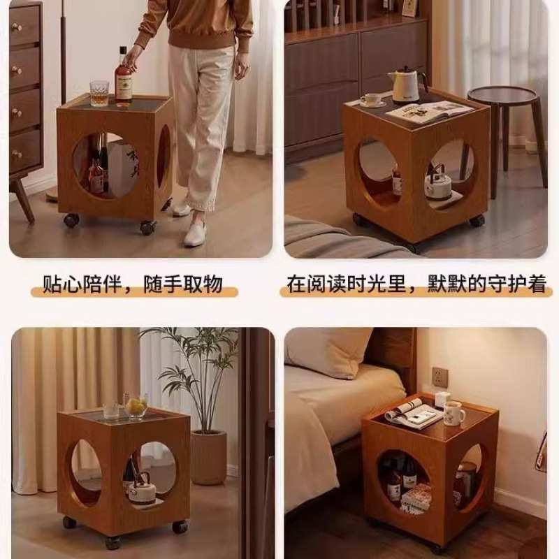 中古风可移动茶边几客厅沙发角几家用床头柜小推车置物架