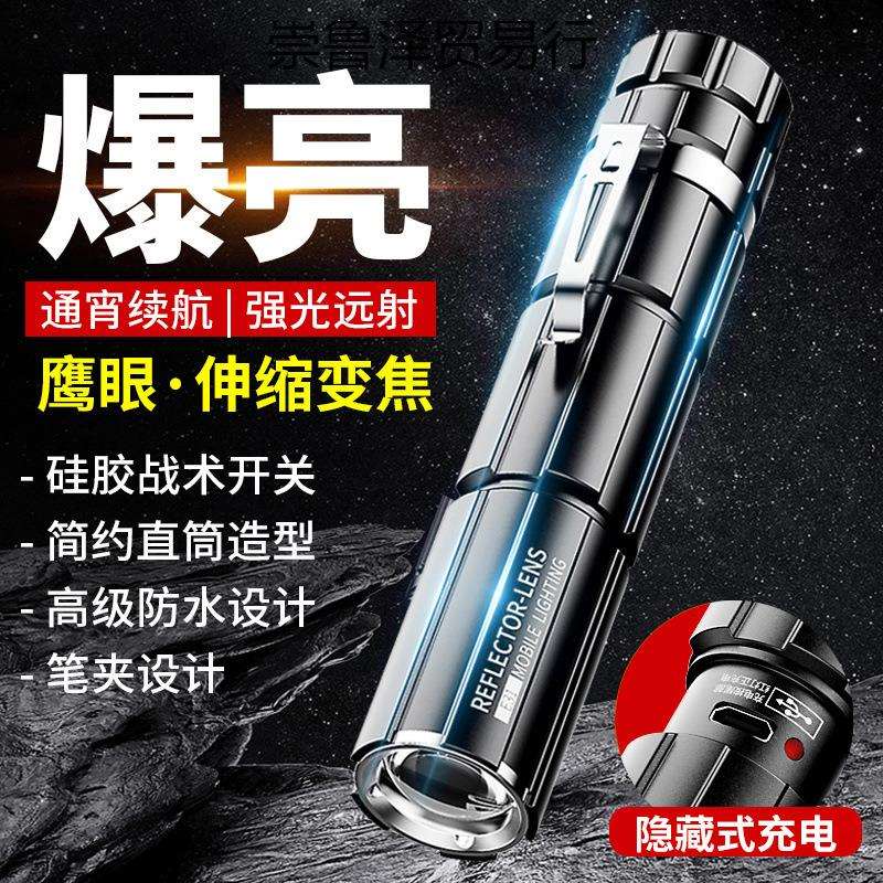 锐尼强光小型手电筒可充电超亮户外耐用家用迷你学生便携灯远射
