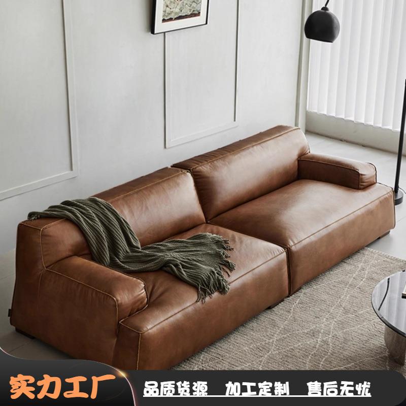 Baxter大马士革客厅沙发三人位小户型设计师款意式极简油蜡皮沙发