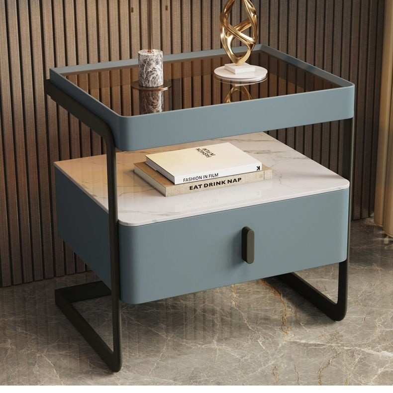 意式极简玻璃铁艺床头柜家用卧室2025新款轻奢感主卧简约现代