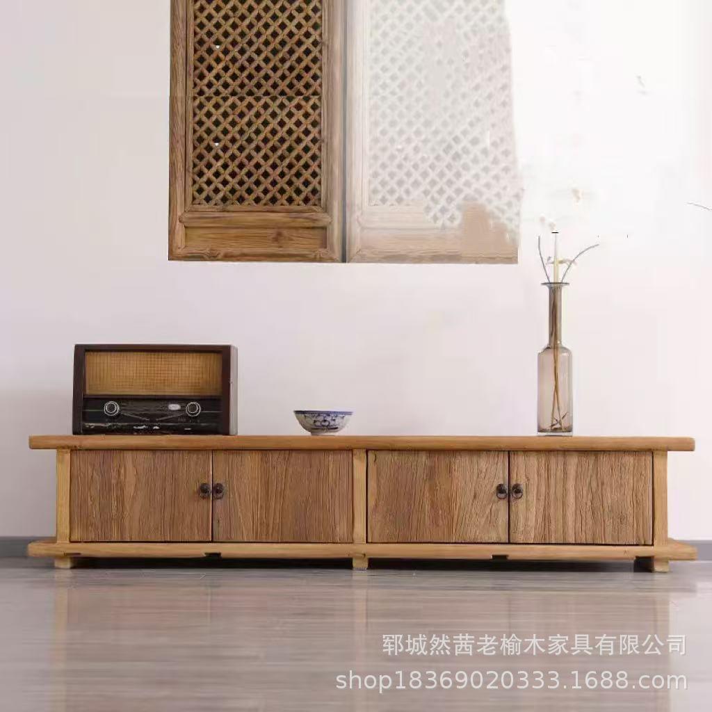 新款老榆木电视柜做旧民宿酒店装饰影视柜实木老门板收纳柜电视柜