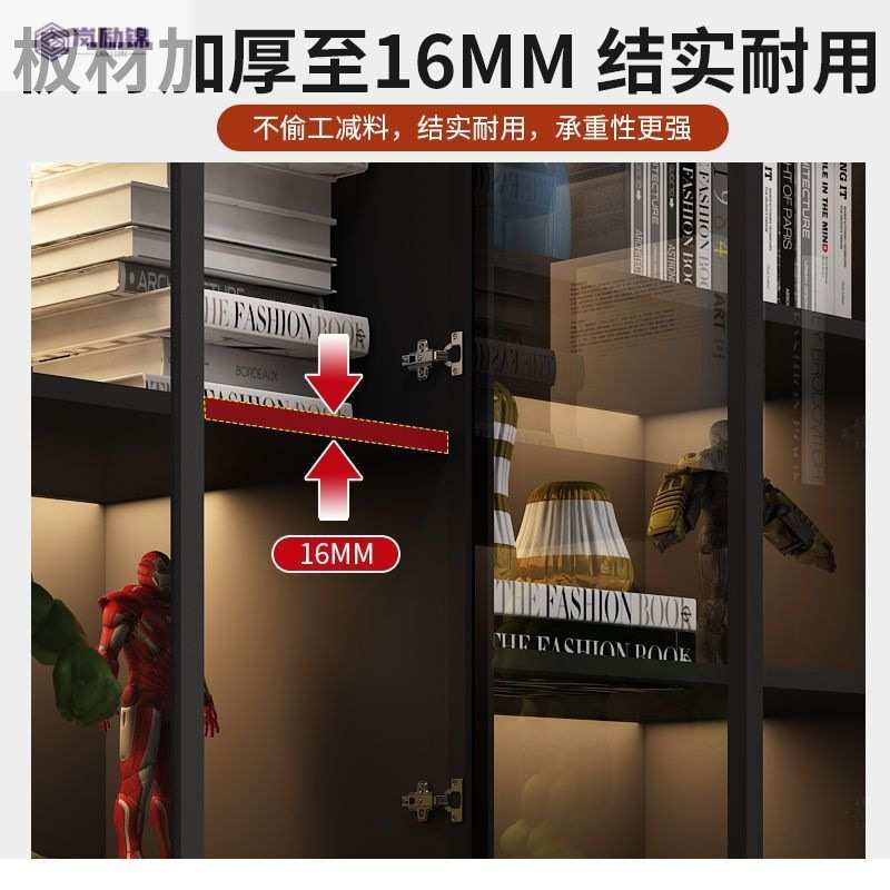 新款轻奢书柜展示柜带玻璃门落地书架简约现代客厅酒柜书橱实木
