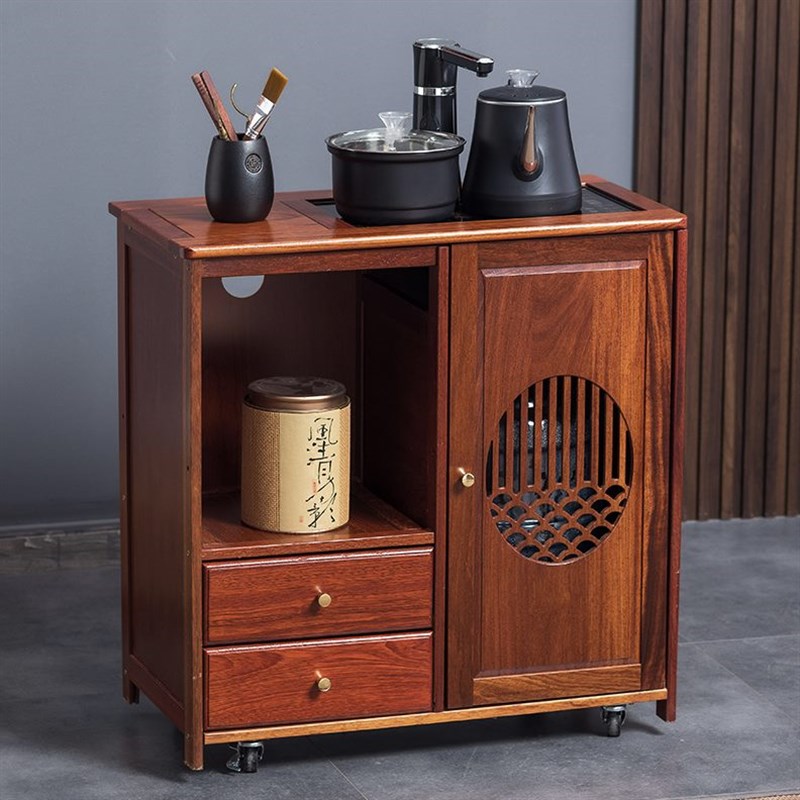 茶吧水桶边柜置物架下柜一t体茶水柜移动烧水壶实木侧茶台茶桌柜