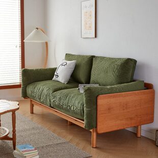 樱桃木沙发布艺客厅现代简约小户型北欧实木艺沙发三人冬夏两用真