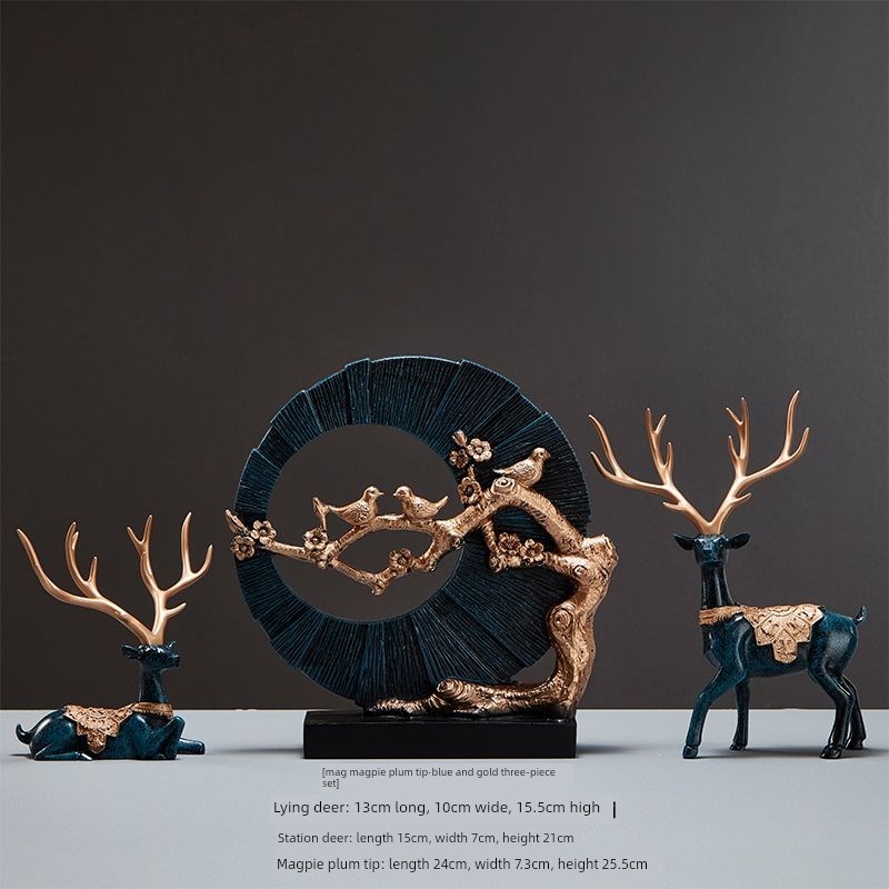 创意现代轻奢家居工艺p品摆设客厅玄关电视柜桌面装饰品蓝色鹿摆