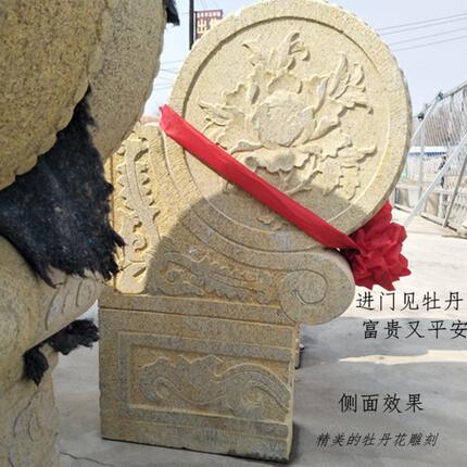 门口摆放芝麻白芝麻灰花岗岩石雕做旧门墩抱鼓石富贵牡丹如意图案