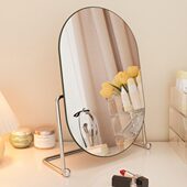奶油风旋转化妆镜家用卧室梳妆台镜子学生宿舍台式 桌面大号梳妆镜
