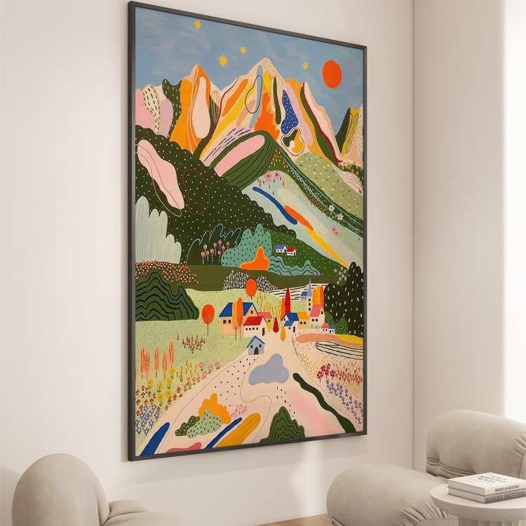 多巴胺入户玄关装饰画山水风景客厅沙发景墙壁画卧室床头竖版挂画