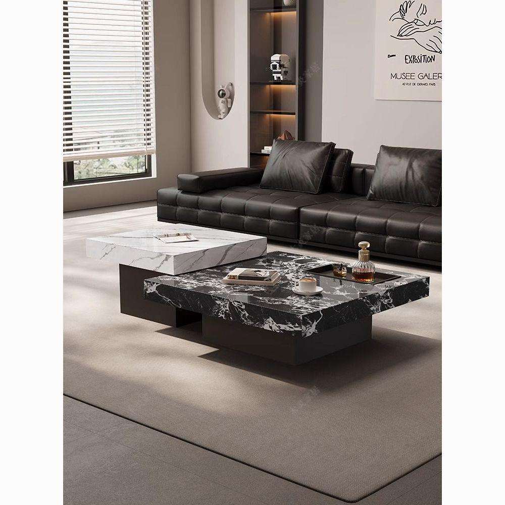 轻奢意式家用岩板小户型组合现代简约方形茶几极简简客厅岩板高级