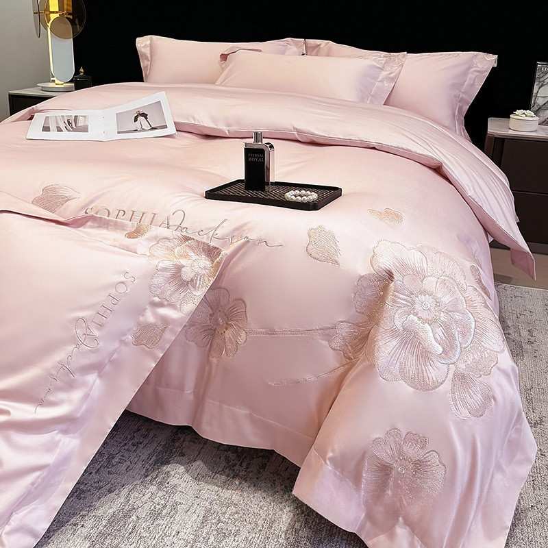 A类200支高密长绒棉全棉四件套母婴级纯棉刺绣被罩套床笠家纺床品