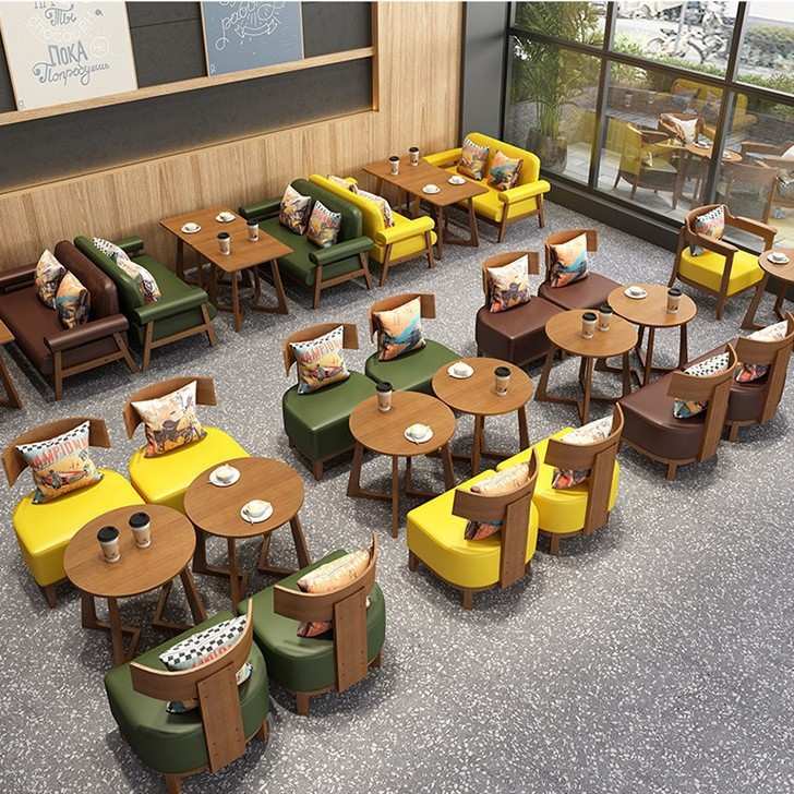 跨境简约风咖啡厅桌椅沙发奶茶店桌子书吧酒吧西餐厅休闲桌椅卡座