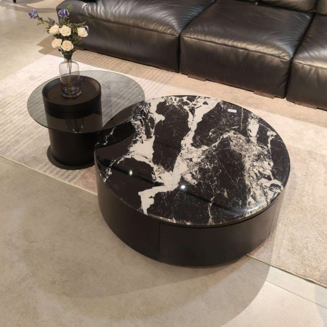 意式极简拿破仑大理石茶几2024款轻奢现代圆形设计师大小茶几组合