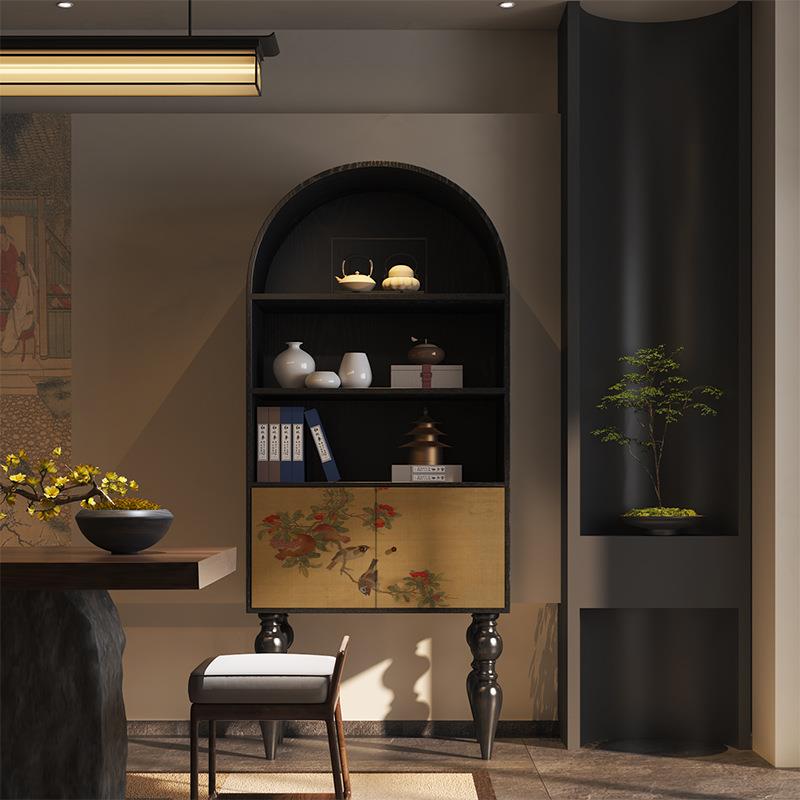 新中式复古风实木书柜客厅靠墙书架柜卧室展示置物柜茶室收纳柜