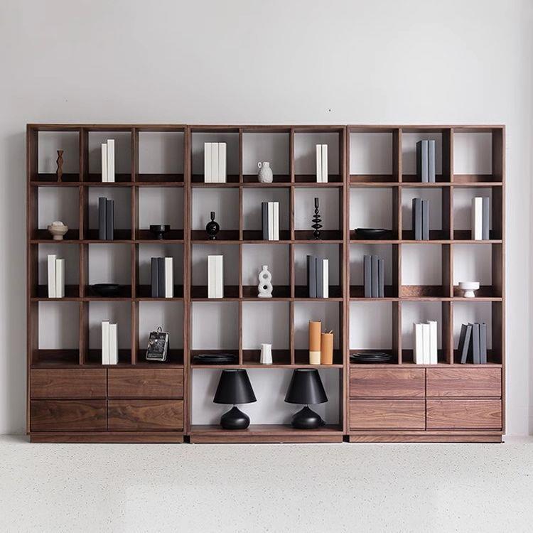 北欧日式全实木组合书柜简约现代黑胡桃木书橱书架落地收纳置物柜