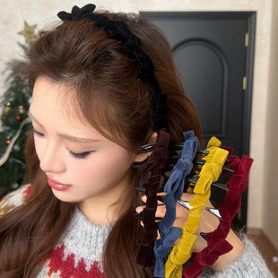 新年蝴蝶结发箍高颅顶洗脸防滑红色丝绒发饰女高级感轻奢