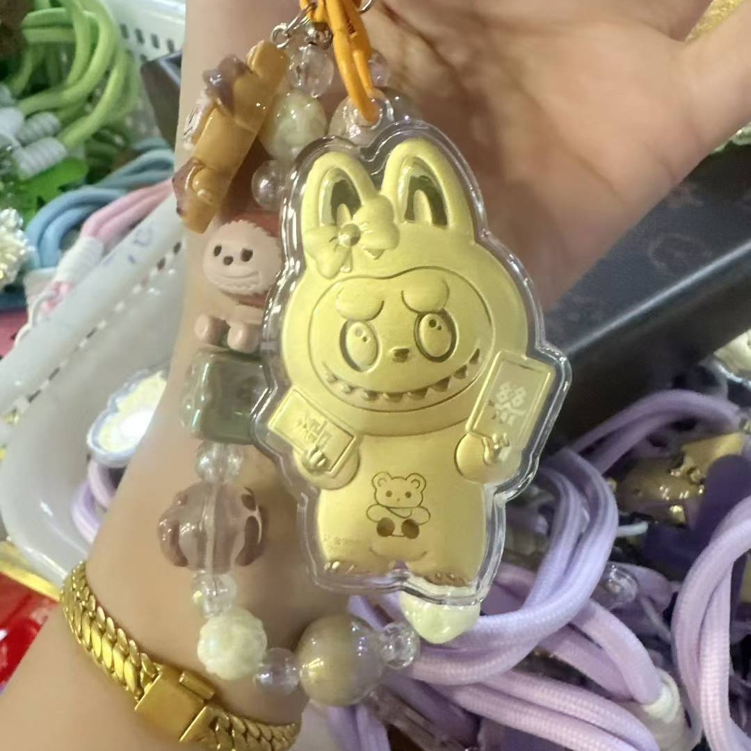 水贝热销足金999发财拉布布手机链汽车钥匙扣labubu20mg包包挂件