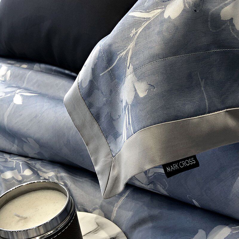 轻奢风奶丝植物花卉印花天丝棉四件套双人美式床单被套床上用品