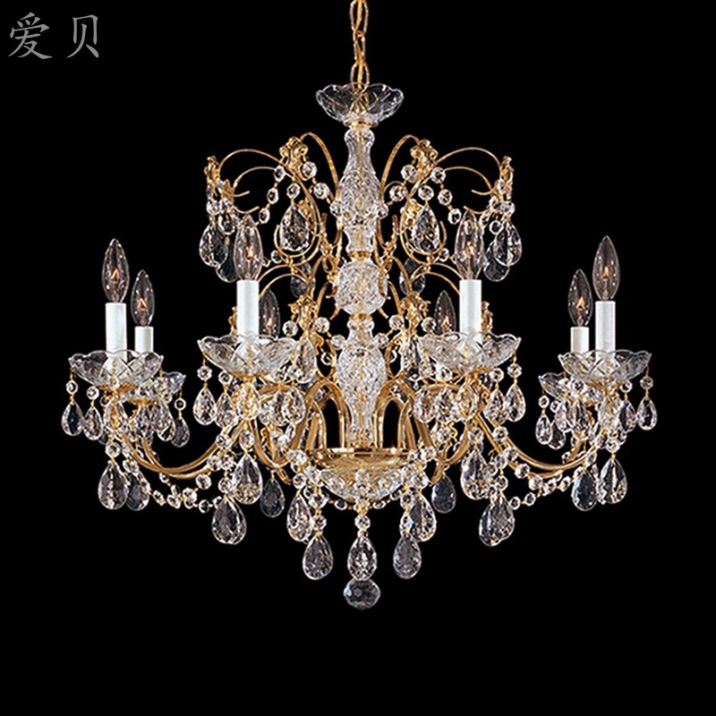 SY轻奢欧美法式全铜缀q花水晶吊灯别墅复式蜡烛款大客厅餐厅卧室