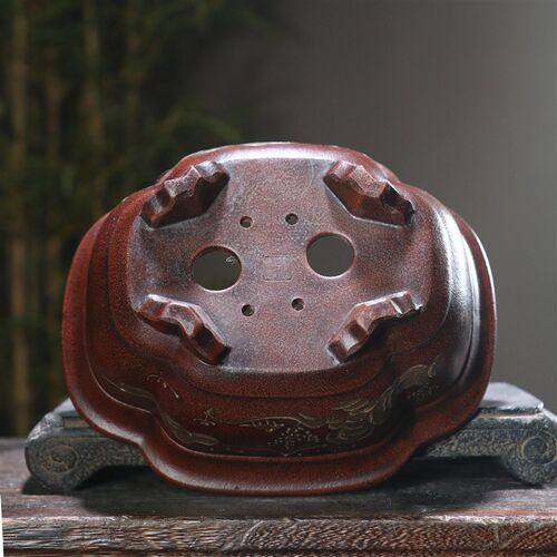 紫砂花盆木瓜形海棠形泥绘手绘仿古仿老盆景盆觅陶乡手工盆
