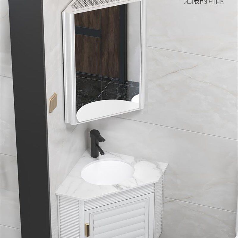 太空铝轻奢浴室柜组合一体陶瓷盆阳台挂墙式洗脸手盆小户型三角盆