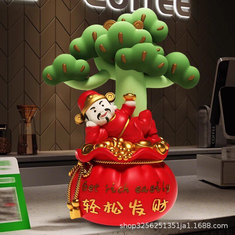 开业送礼财神爷摆件躺赚存钱罐招财公司前台办公室桌面店铺摆件