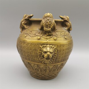 銅金蟾聚寶盆進(jìn)寶四方來財(cái)造型精美包漿潤澤 古玩銅器收藏