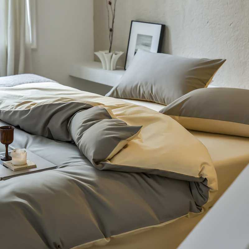 P66DP66D简约纯色100支贡缎长绒棉四件套被罩床单笠裸睡床上用品4