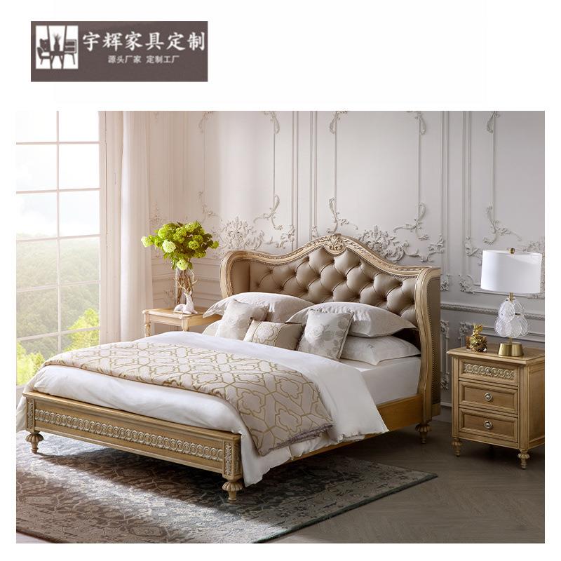 福溢家居FOOKYIK法式皮艺双人床卧室主人床浅色实木床1米8大床