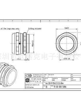 HARTING浩亭19000005086哈丁矩形连接器附件电缆紧固件