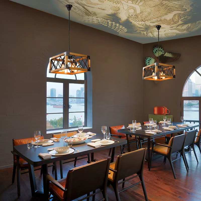 复古工业风吊灯美式乡村漫网咖啡餐厅酒吧台LOFT创意个性实木灯具