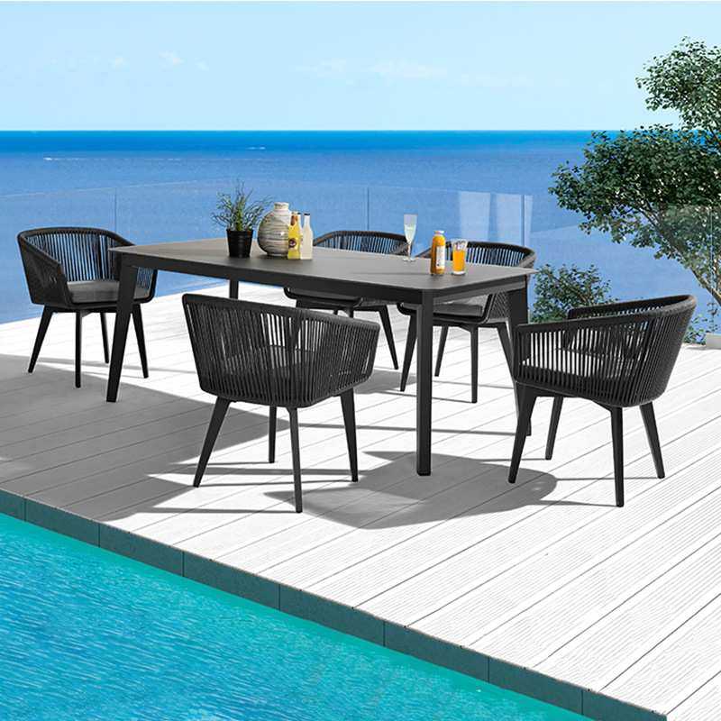 北欧设计软装户外休闲沙发别墅庭院花园组合绳编沙发柚木藤编沙发