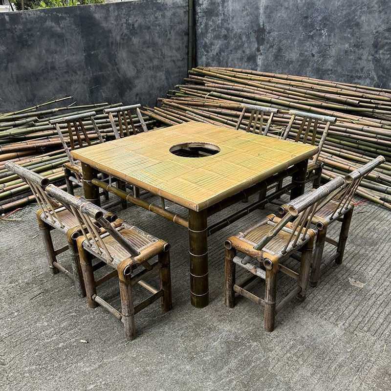 中式复古竹子桌椅户外庭院餐厅烧烤火锅地摊围炉煮茶开孔火锅桌椅,电子元器件市场,其它元器件,淘宝优惠券,粉丝福利购,淘宝优惠卷