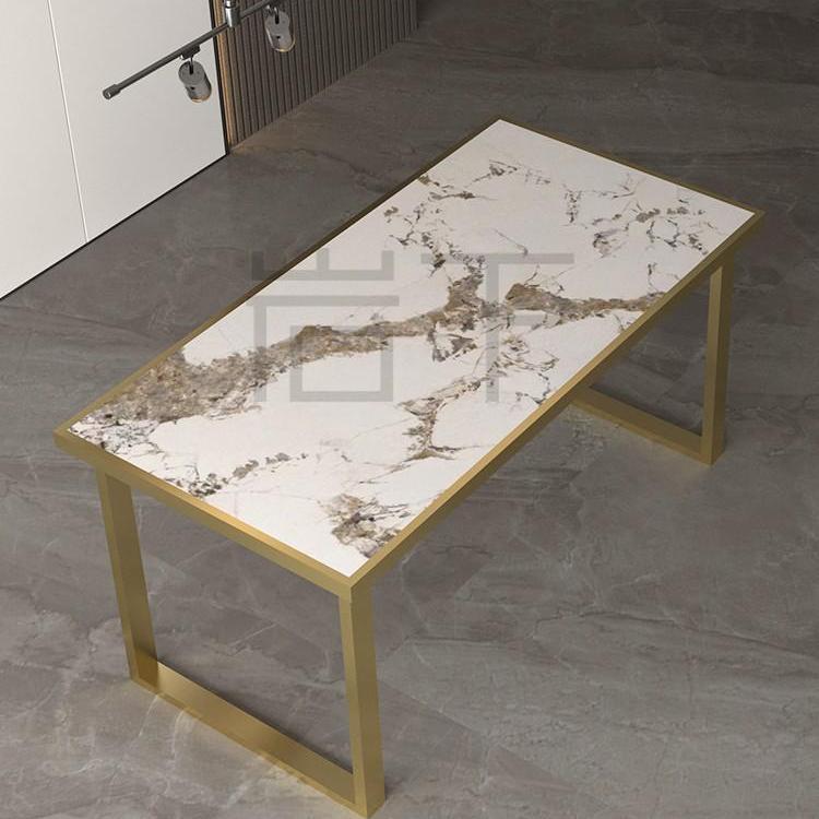 现货瓷砖内嵌桌腿轻奢岩板茶桌支架大理石桌脚金属餐桌底座书桌架