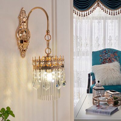 客厅大气背景墙水晶流苏壁灯欧美轻奢卧室床头灯法式楼梯过道壁灯