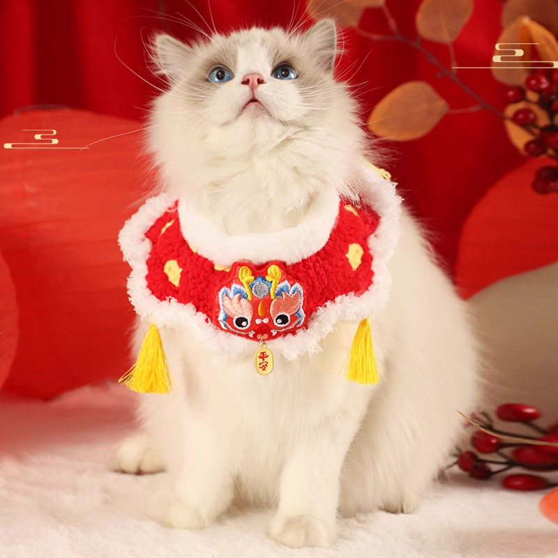 猫咪衣服新年围脖项圈秋冬小猫过年喜庆小狗配饰宠物围巾狗狗围脖