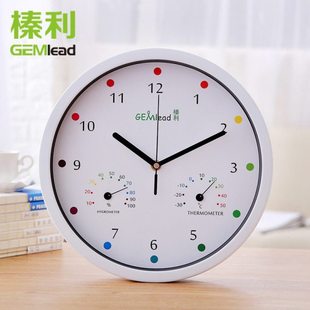 榛利挂钟温湿度计带时钟静音客厅室内时尚创意简约钟表30CM大表盘