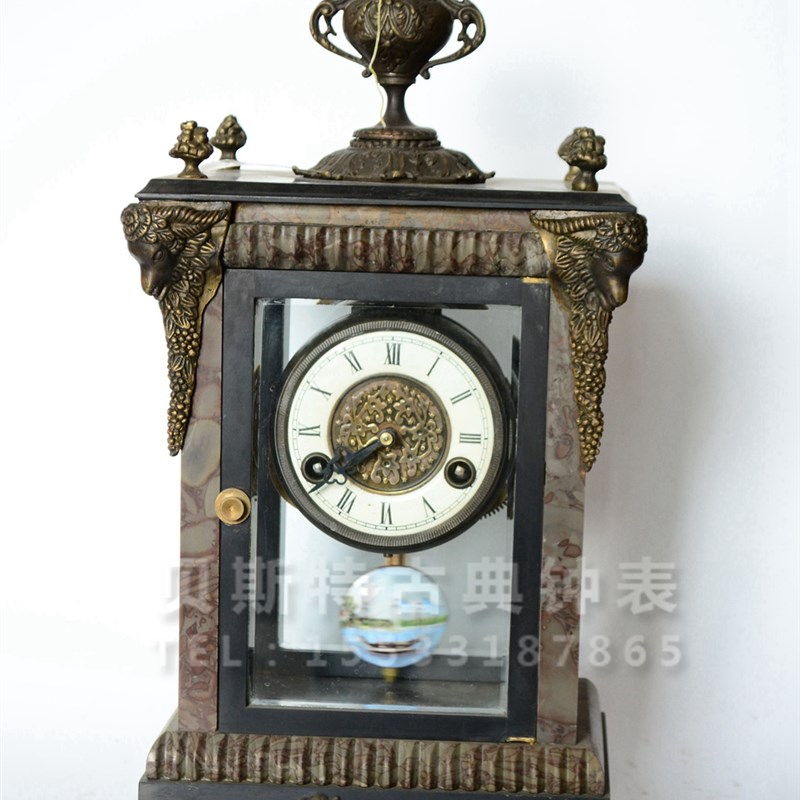 欧式古典铸铜理石钟表理石钟机械复古H四明钟表家居装饰仿古董