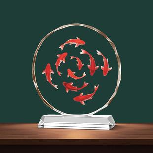 九鱼图客厅桌面水晶摆饰九鱼聚财玄关乔迁新居送礼物家居装 饰中式