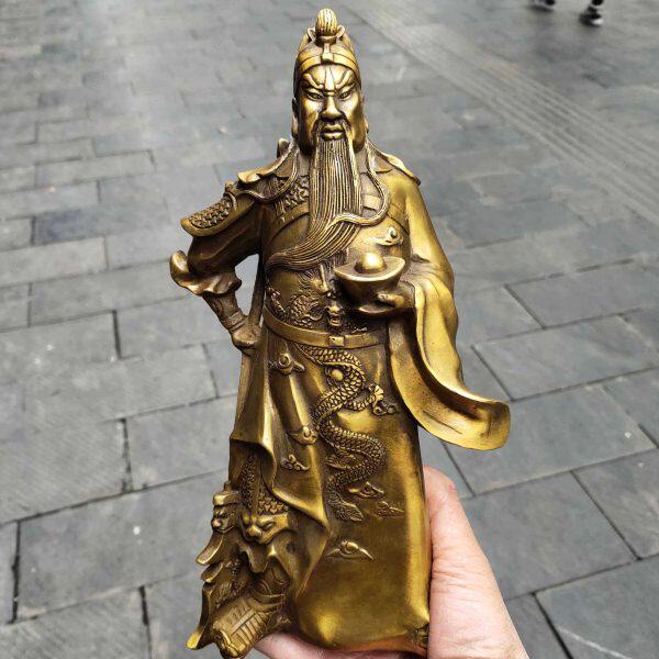 古玩铜器收藏纯铜站关公摆件供奉家居礼品开业关羽关二爷武财神像