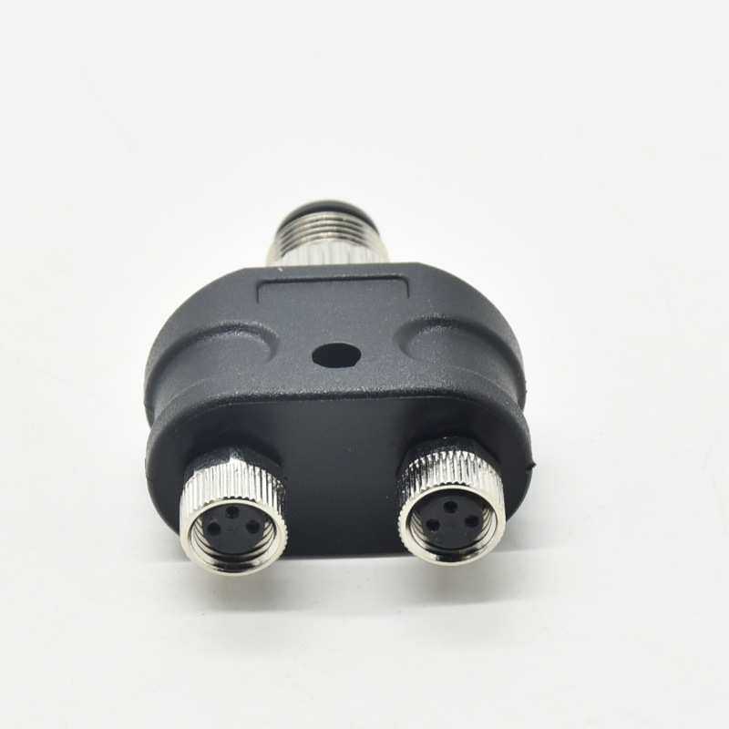 M12分线接头y型4芯公头转M8母头一拖二3芯4芯m12防水连接器